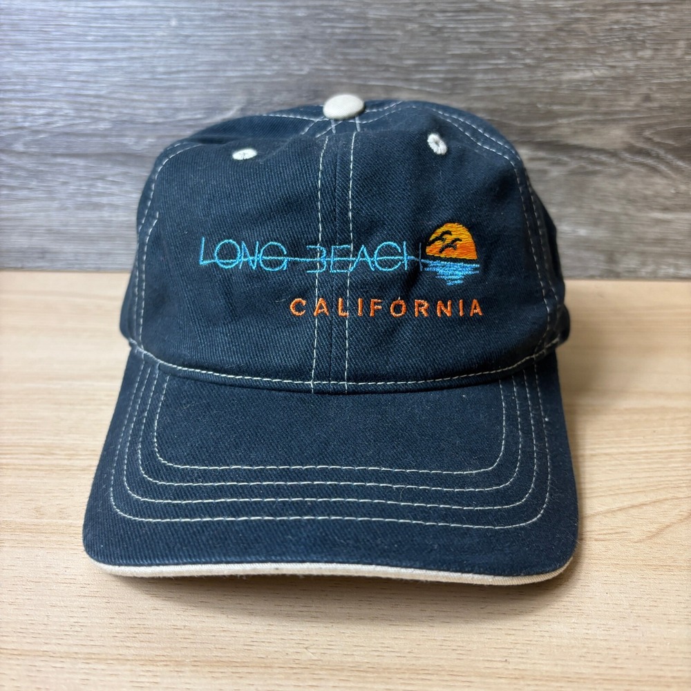 Long Beach Hat Cap Strap Back Black California Adjustable